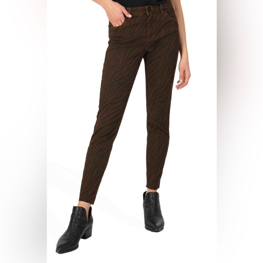 Kutmia Fab Ab Toothpick Skinny Animal Print Jean New Nwt Size 8 Brown And Black